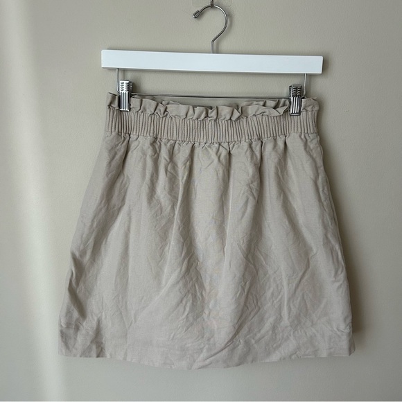 J. Crew Beige Linen Cotton Blend Ivory Elastic Waist Mini Skirt Women’s Size 8 - Picture 1 of 6